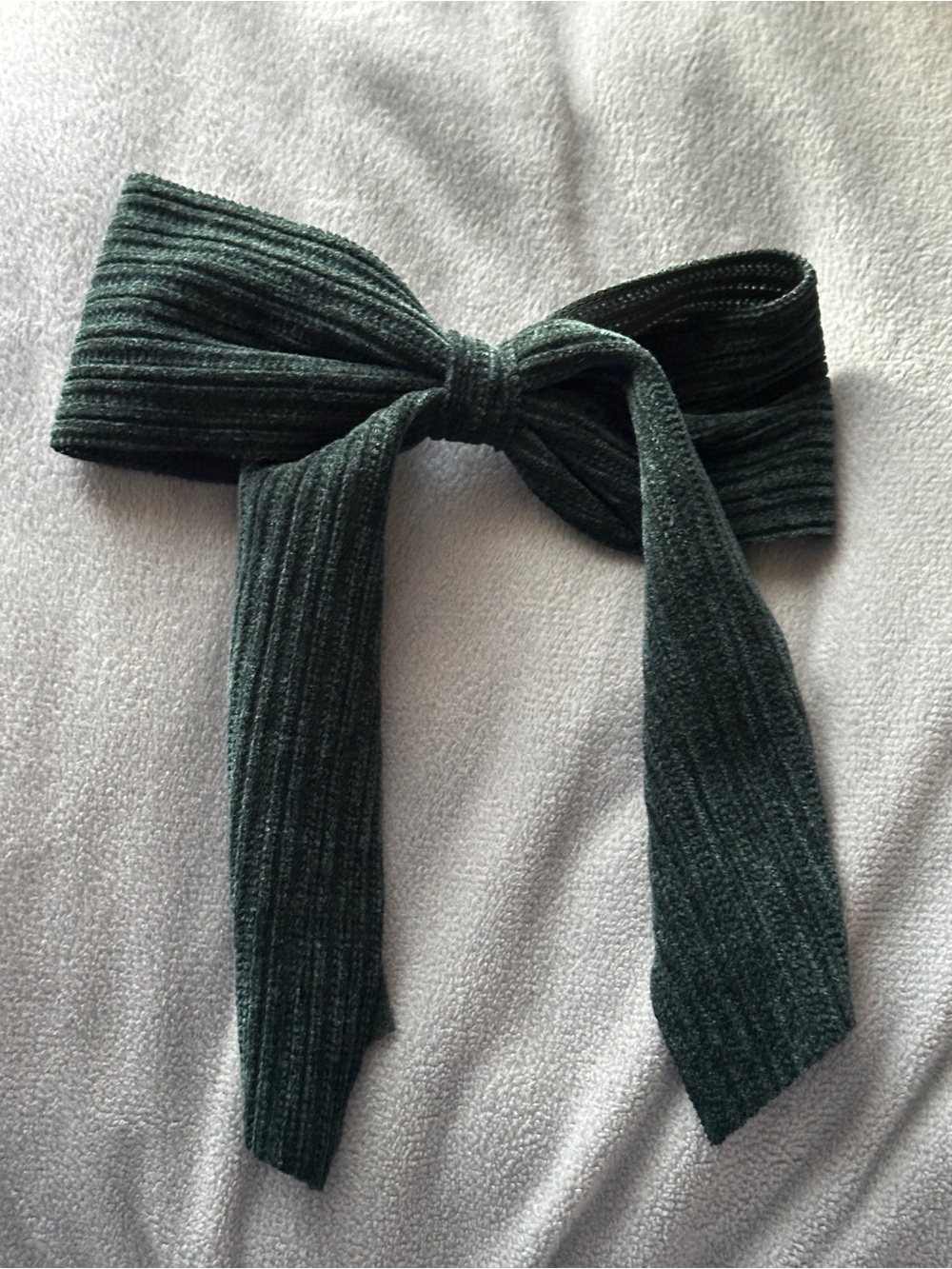 Dark Green Ribbed Knit Hair Bow